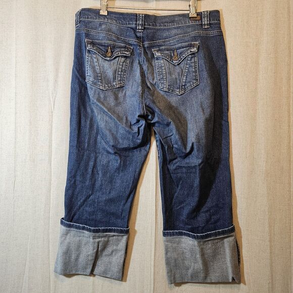 DKNY Soho Capri Jeans Large Cuff Women Size 10 Medium Wash Back Tab Pockets - Picture 8 of 15